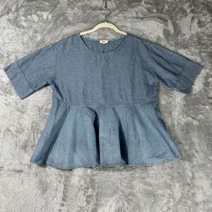 AG Adriano Goldschmied Chambray Peplum Denim Top‎ Large Western Boho Cowgirl